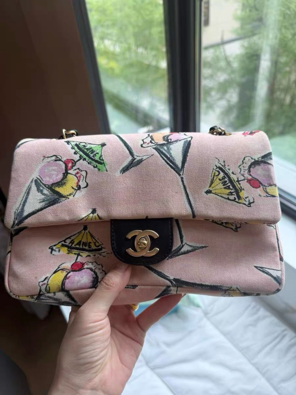 RARE CHANEL 2005 Cruise Pink Parfait Sundae Print Classic Flap